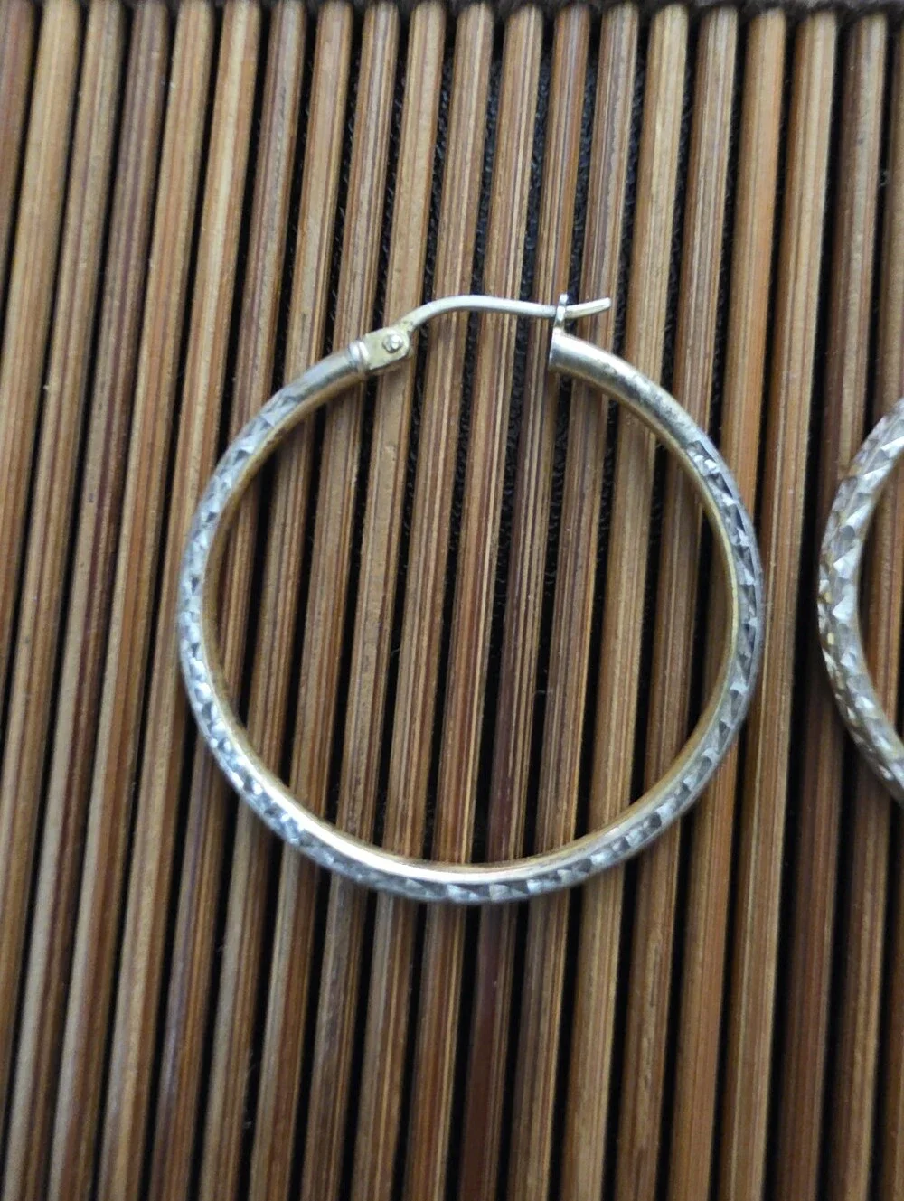 925 Silver Diamond Cut Hoop Yellow Gold, Silver Earrings (Vintage)